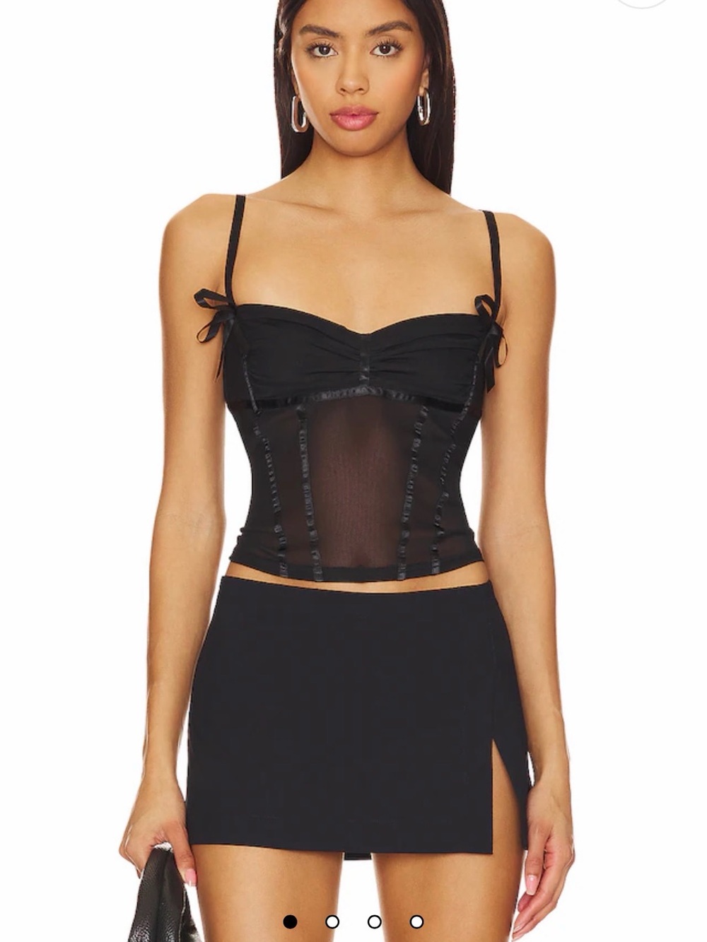 Lioness Black Satin-Trim Bustier Crop Top with Bow Straps Size S